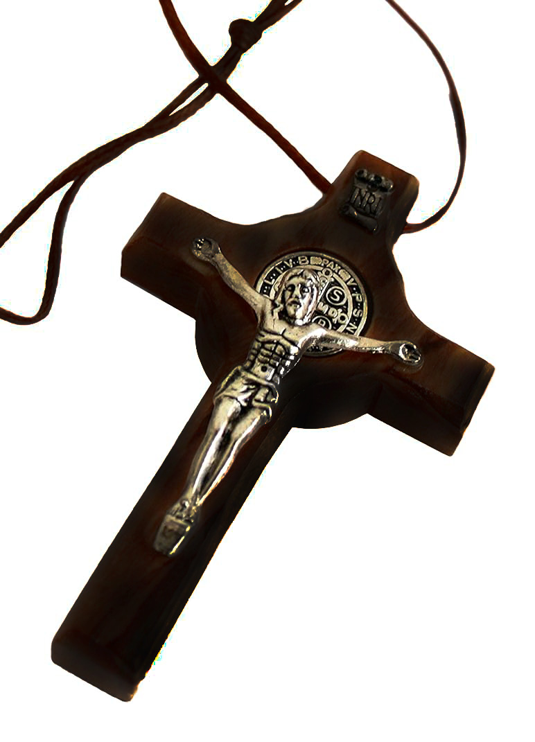 CRUCIFIJO SAN BENITO NO. 3 (MADERA CON HILO)