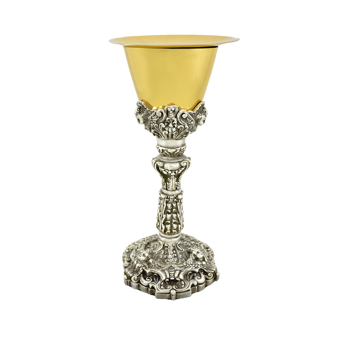 CALIZ CON PATENA. DECORADO CON ANGELES (26CMS DE ALTO, 12CMS DE DIAMETRO)(21-1021SB)