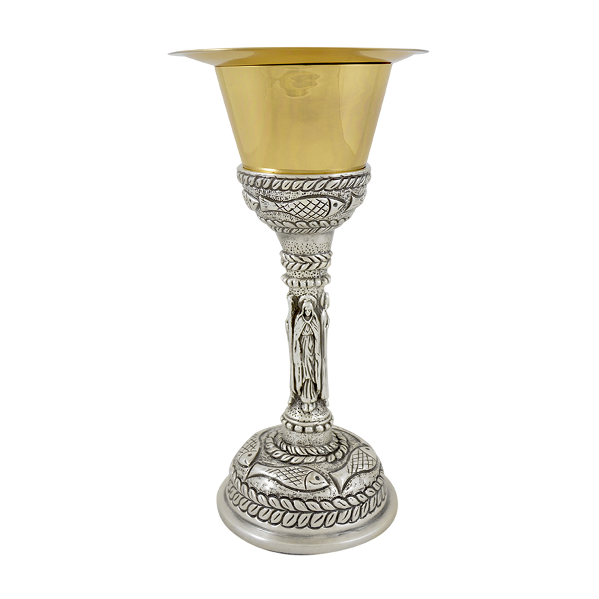 CALIZ CON PATENA. BASE CON PECES (25.5CMS DE ALTO, 11CMS DE DIAMETRO) (21-1023SB)