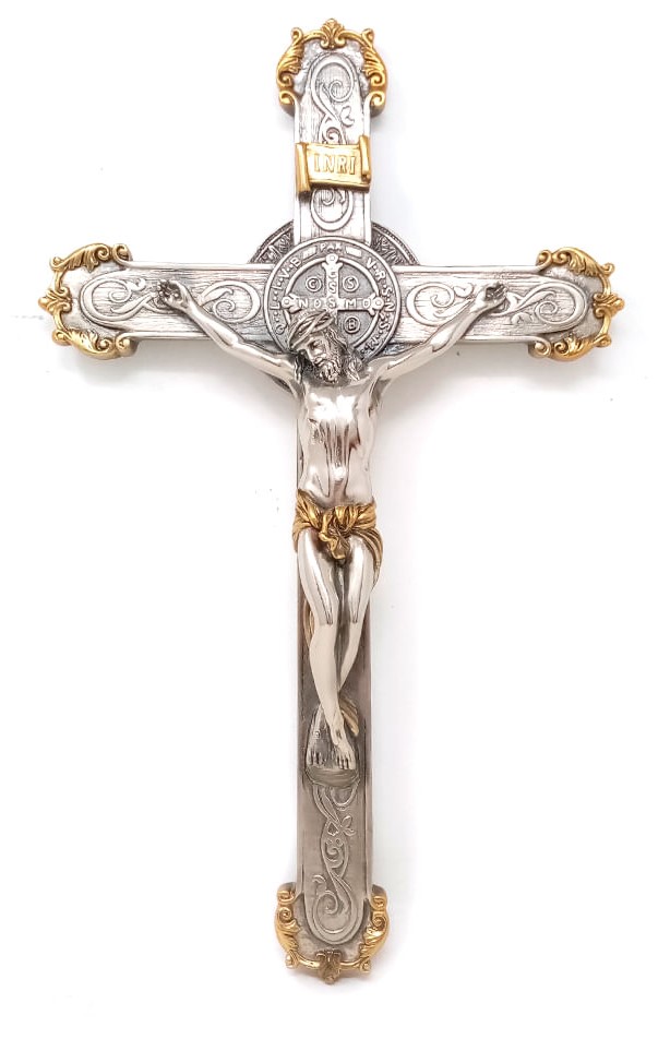 CRUCIFIJO DE PARED CON MEDALLA DE SAN BENITO (38 CM DE LARGO) (01-7130 NB)1396728260