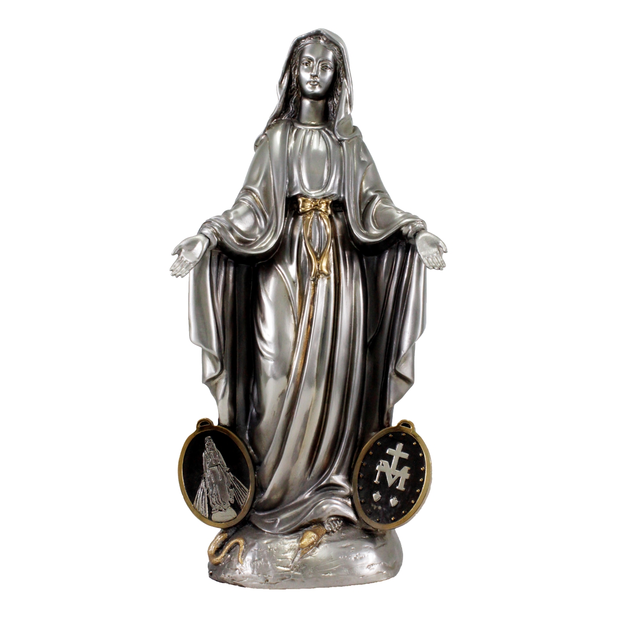VIRGEN DE LA MEDALLA MILAGROSA CON MEDALLONES A SUS PIES(NIQUELADA) (26CM DE ALTO)(01-0693NB)1065426840