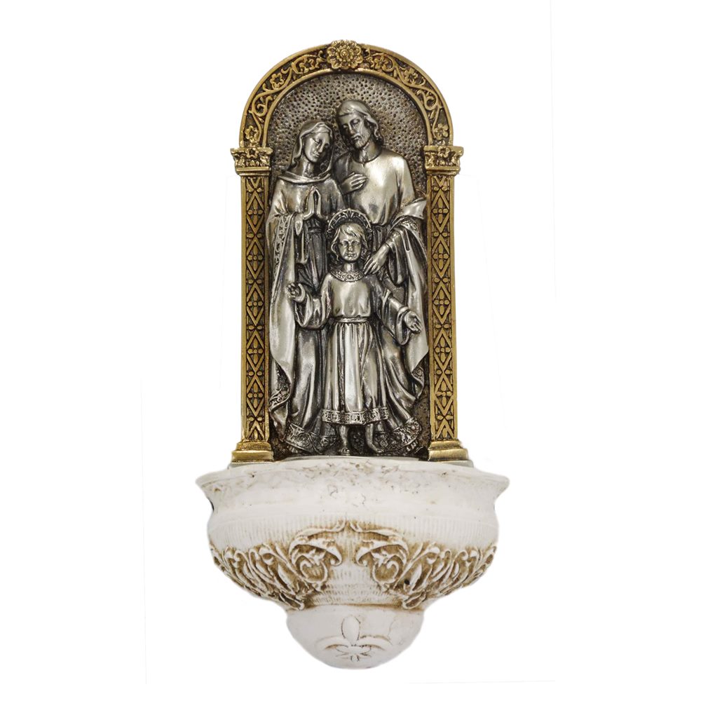 PILETA DE PARED SAGRADA FAMILIA (23CM DE ALTO) (NIQUEL/BRONCE/PIEDRA RECONSTRUIDA) (01-7132NBW)1065426840