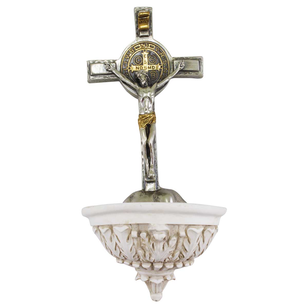 PILETA DE PARED. JESUS CRUCIFICADO (25CM DE ALTO) (BRONCE/NIQUEL/PIEDRA RECONSTRUIDA)(01-7152NBW)1065426840