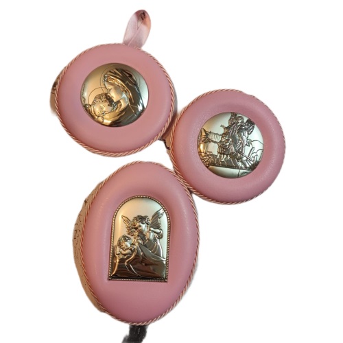 MEDALLON DE CUNA (ROSADO, EN PIEL Y PLACA DE PLATA)1065426840